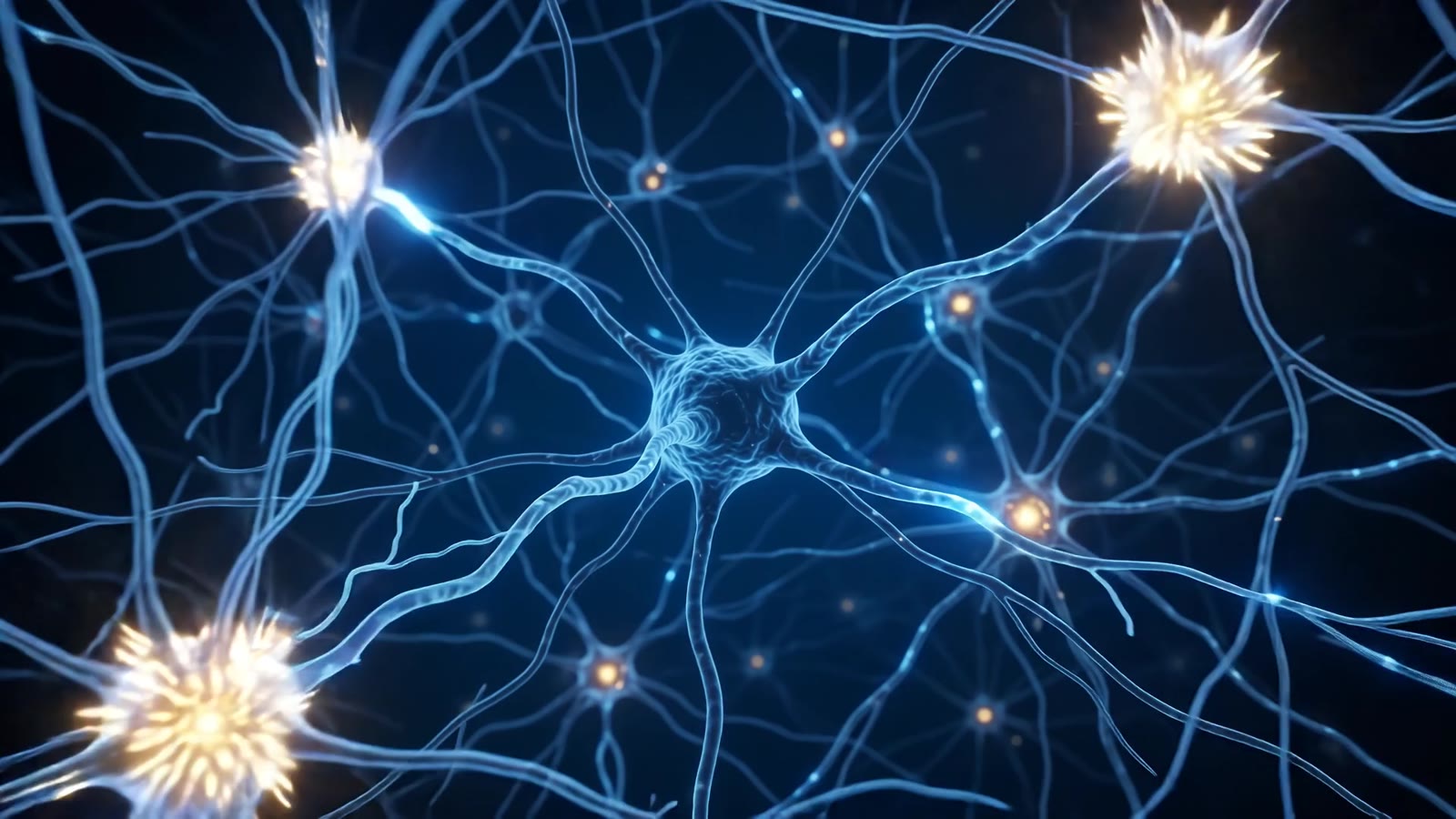 Rede de neurônios com conexões luminosas, representando a reorganização contínua do cérebro.